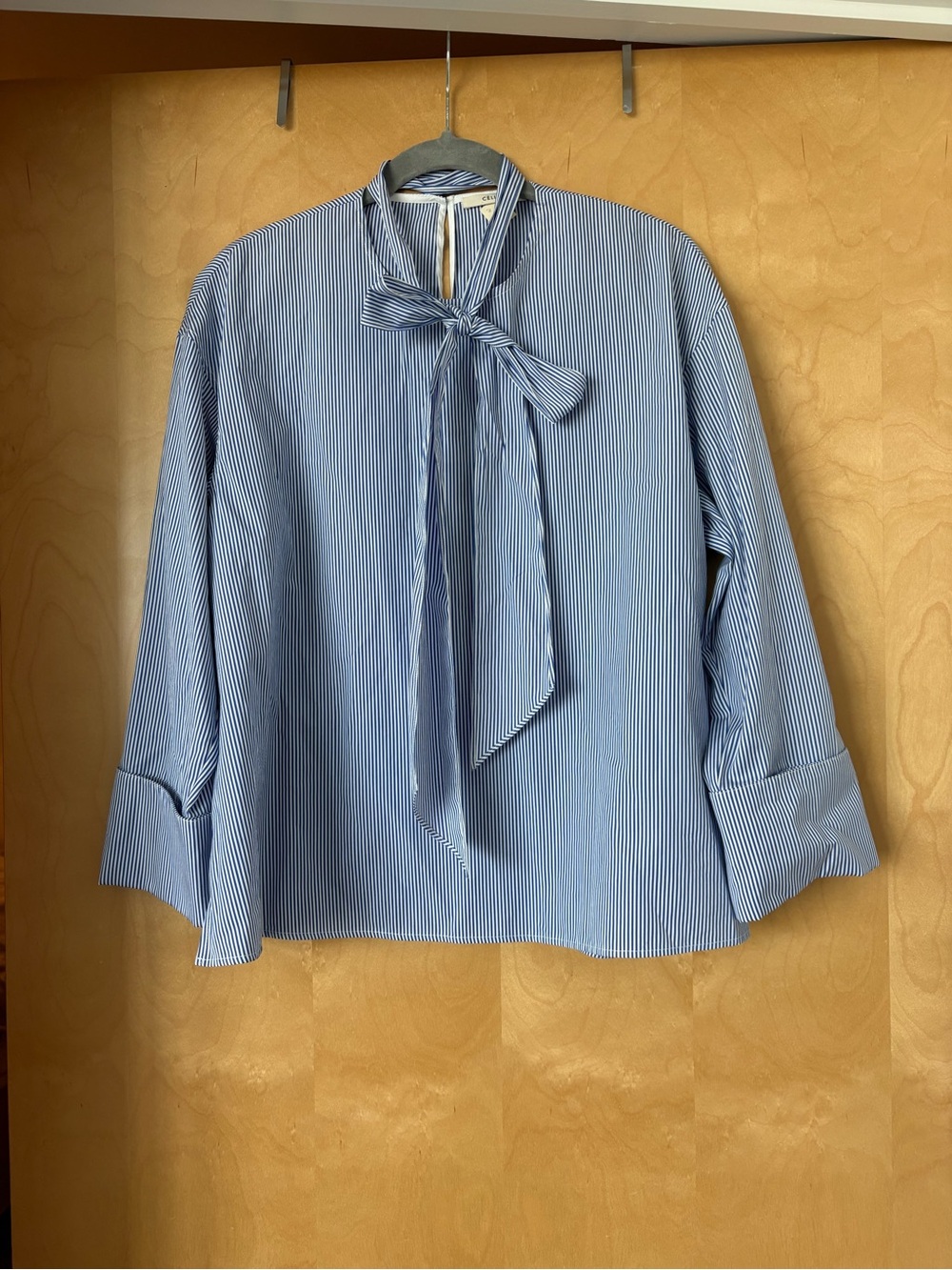 Celine Tie-Neck Striped Blouse - Blue and White